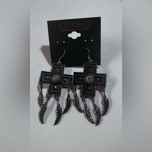 Shyanne Silver Cross Earrings with Turquoise Accent